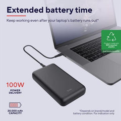 POWER BANK 20.000MAH - 1 USB-C 100W PER LAPTOP/NOTEBOOK - PD 3.0+PPS - 1USB-C 45W 1USB-A QC 3.0 18W - PLASTICA RICICLATA 50% - TRUST LARO POWERBANK - NERO