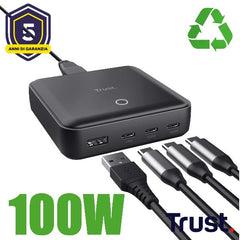 ALIMENTATORE/CARICABATTERIA DA TAVOLO CON 4 PORTE USB 100W (3 USB-C 1 USB-A) - TRUST MAXO - NERO