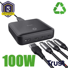 ALIMENTATORE/CARICABATTERIA DA TAVOLO CON 4 PORTE USB 100W (3 USB-C 1 USB-A) - TRUST MAXO - NERO
