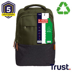 ZAINO LAPTOP/NOTEBOOK FINO A 16" ECO - REALIZZATO CON PET RICICLATO - TRUST LISBOA VERDE