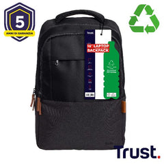 ZAINO LAPTOP/NOTEBOOK FINO A 16" ECO - REALIZZATO CON PET RICICLATO - TRUST LISBOA NERO