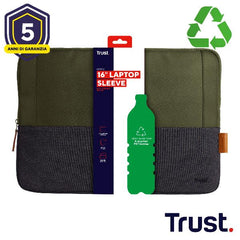 CUSTODIA/SLEEVE 16" MORBIDA PER LAPTOP/NOTEBOOK REALIZZATA CON PET RICICLATO - TRUST LISBOA VERDE