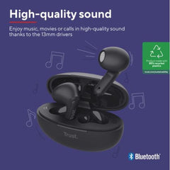 AURICOLARI BLUETOOTH EARPHONES CON RIDUZIONE DEL RUMORE ENC - PLASTICA RICICLATA 85% - TRUST YAVI NERO