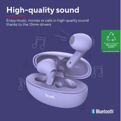 AURICOLARI BLUETOOTH EARPHONES CON RIDUZIONE DEL RUMORE ENC - PLASTICA RICICLATA 35% - TRUST YAVI VIOLA