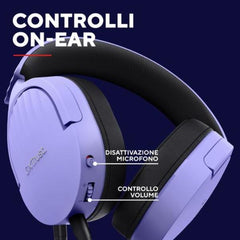 CUFFIE GAMING CABLATE JACK 3,5MM MULTIPIATTAFORMA, OVER-EAR, DRIVER 50MM - PLASTICA RICICLATA 35% - TRUST GXT489P FAYZO VIOLA