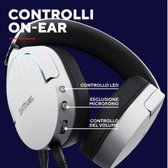 CUFFIE GAMING RGB CABLATE USB 7.1, MICROFONO STACCABILE CON RIDUZIONE DEL RUMORE, DRIVER 50MM - PLASTICA RICICLATA 35% - TRUST GXT490W FAYZO BIANCO