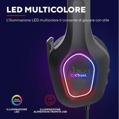 CUFFIE GAMING CABLATE JACK 3,5MM MULTIPIATTAFORMA CON USB PER ILLUMINAZIONE LED, DRIVER 50MM - TRUST GXT416 ZIROX - NERO