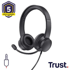 CUFFIE ON-EAR CABLATE 1,8M JACK 3,5MM CON MICROFONO FLIP TO MUTE - TRUST B2B HS-150 - NERO