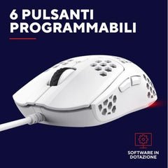 MOUSE GAMING RGB CABLATO ULTRALEGGERO 6400 DPI - TRUST GXT 928W HELOX BIANCO