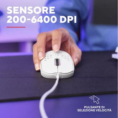 MOUSE GAMING RGB CABLATO ULTRALEGGERO 6400 DPI - TRUST GXT 928W HELOX BIANCO