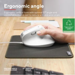 MOUSE ERGONOMICO VERTICALE CABLATO CERTIFICATO ERGOCERT - PLASTICA RICICLATA 50% - TRUST BAYO II BIANCO