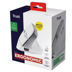 MOUSE ERGONOMICO (CERTIFICATO ERGOCERT) VERTICALE WIRELESS RICARICABILE - 2400DPI - PLASTICA RICICLATA 70% - TRUST BAYO II BIANCO