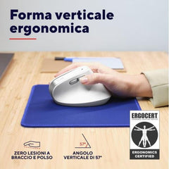 MOUSE ERGONOMICO (CERTIFICATO ERGOCERT) VERTICALE WIRELESS RICARICABILE - 2400DPI - PLASTICA RICICLATA 70% - TRUST BAYO II BIANCO