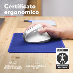 MOUSE ERGONOMICO (CERTIFICATO ERGOCERT) VERTICALE WIRELESS RICARICABILE - 2400DPI - MULTICONNECT 2x BT + 1 WL 2,4GHz - PLASTICA RICICLATA 70% - TRUST BAYO+ BIANCO