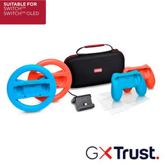 SET ACCESSORI 7 IN 1 PER NINTENDO SWITCH  (CUSTODIA + 2 VOLANTI + 2 GAMEPAD PER JOYCON + 2 VETRO PROTEZIONE + SUPPORTO RICARICA) -  TRUST GAMING GXT 1249 - MULTICOLORE