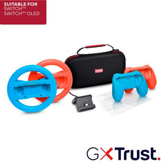 SET ACCESSORI 7 IN 1 PER NINTENDO SWITCH  (CUSTODIA + 2 VOLANTI + 2 GAMEPAD PER JOYCON + 2 VETRO PROTEZIONE + SUPPORTO RICARICA) -  TRUST GAMING GXT 1249 - MULTICOLORE