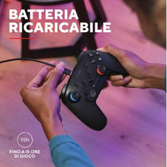 CONTROLLER GAMEPAD WIRELESS RICARICABILE PER NINTENDO SWITCH/SWITCH 2/SWITCH OLED/SWITCH LIGHT CON COMANDI MOVIMENTO E FEEDBACK A VIBRAZIONE - TRUST GXT 1246 MUTA NERO
