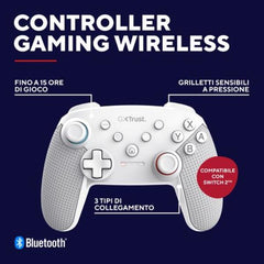 CONTROLLER GAMEPAD WIRELESS RICARICABILE PER NINTENDO SWITCH/SWITCH 2/SWITCH OLED/SWITCH LIGHT CON COMANDI MOVIMENTO E FEEDBACK A VIBRAZIONE - TRUST GXT 1246W BIANCO