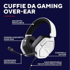 CUFFIE GAMING CABLATE JACK 3,5MM MULTIPIATTAFORMA OVER-EAR, DRIVER 50MM - TRUST GXT492W CARUS - BIANCO