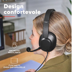 CUFFIE OVER-EAR CABLATE 1,8M JACK 3,5M CON MICROFONO FLIP TO MUTE - 85% PLASTICA RICICLATA - TRUST AYDA MAX - NERO