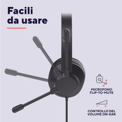 CUFFIE OVER-EAR CABLATE 1,8M USB CON MICROFONO FLIP TO MUTE - 85% PLASTICA RICICLATA - TRUST AYDA MAX USB - NERO