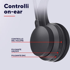 CUFFIE ON-EAR WIRELESS BLUETOOTH RICARICABILI CON MICROFONO FLIP TO MUTE E RIDUZIONE RUMORE ENC - 65% PLASTICA RICICLATA - TRUST AYDA ENC WIRELESS - NERO