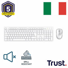 KIT DESK SET TASTIERA E MOUSE WIRELESS SILENZIOSI RESISTENTE AGLI SVERSAMENTI - LAYOUT ITALIANO - TRUST ODI II BIANCO