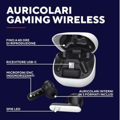 AURICOLARI GAMING WIRELESS RICARICABILE CON DOPPIA CONNESSIONE BT + 2,4GHz (DONGLE USB-C) - TRUST GXT409 OXXIE - BIANCO/NERO