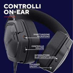 CUFFIA GAMING WIRELESS RICARICABILE CON DOPPIA CONNESSIONE BT + 2,4GHz OVER-EAR, DRIVER 50MM - TRUST GXT493 CARUS - NERO