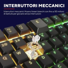 TASTIERA GAMING MECCANICA WIRELESS RICARICABILE RGB LOW PROFILE, MANOPOLA VOLUME AUDIO - LAYOUT ITALIANO - TRUST GXT868 TORIX - NERO