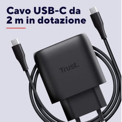 ALIMENTATORE/CARICABATTERIA 45W USB-C GAN - CAVO RICARICA INCLUSO - PLASTICA RICICLATA 50% - TRUST MAXO - NERO