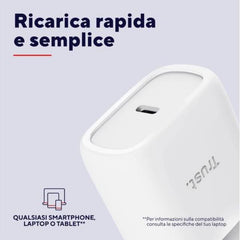 ALIMENTATORE/CARICABATTERIA 45W USB-C GAN - CAVO RICARICA INCLUSO - PLASTICA RICICLATA 50% - TRUST MAXO - BIANCO