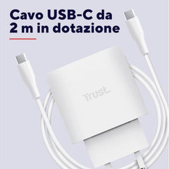 ALIMENTATORE/CARICABATTERIA 45W USB-C GAN - CAVO RICARICA INCLUSO - PLASTICA RICICLATA 50% - TRUST MAXO - BIANCO