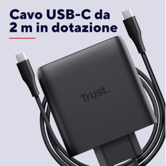 ALIMENTATORE/CARICABATTERIA 100W 2 PORTE USB-C GAN - PLASTICA RICICLATA 50% - TRUST MAXO - NERO