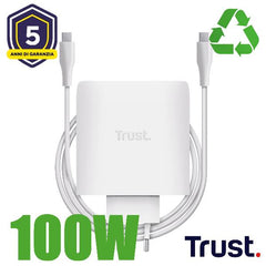 ALIMENTATORE/CARICABATTERIA 100W 2 PORTE USB-C GAN - PLASTICA RICICLATA 50% - TRUST MAXO - BIANCO