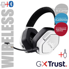 CUFFIA GAMING WIRELESS RICARICABILE CON DOPPIA CONNESSIONE BT + 2,4GHz OVER-EAR, DRIVER 50MM - TRUST GXT493W CARUS - BIANCO