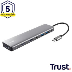 ADATTATORE DOCKING STATION MULTIPORT 7 IN 1, 2 HDMI 4K (60HZ)+ 1 DP  4K (60HZ)+ 2 USB-A 3.2 + 1 USB-C PD - TRUST DALYX 7-IN-1 - ALLUMINIO