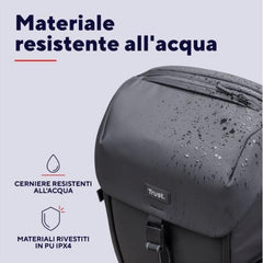 ZAINO LAPTOP/NOTEBOOK FINO A 17" ECO - IMPERMEABILE IPX4 - REALIZZATO CON PET RICICLATO - TRUST JERSEY TRAVEL BACKPACK NERO