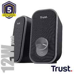 SET ALTOPARLANTI SPEAKERS 2.0 12W PICCO (6W RMS) CON PRESA PER CUFFIE - TRUST ADOR 2.0 - NERO/GRIGIO