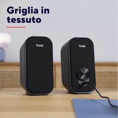 SET ALTOPARLANTI SPEAKERS 2.0 12W PICCO (6W RMS) CON PRESA PER CUFFIE - TRUST ADOR 2.0 - NERO/GRIGIO