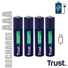 4 PZ BATTERIE AAA RICARICABILI VIA USB-C - BLU