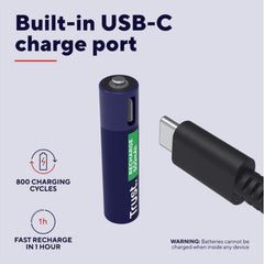 4 PZ BATTERIE AAA RICARICABILI VIA USB-C - BLU