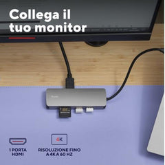 ADATTATORE DOCKING STATION MULTIPORT 8 IN 1, 1 HDMI  4K (60HZ)+ 1 LAN + 1 SD/MICRO SD READER + 2P USB-A + 2P USB-C TRUST DALYX 8-IN-1 - ALLUMINIO