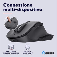 MOUSE WIRELESS RICARICABILE MULTICONNECT BT + WL 2,4GHZ - 2.400DPI - PLASTICA RICICLATA 50% - TRUST FYDA MULTIDEVICE - NERO