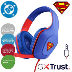 CUFFIE GAMING CABLATE JACK 3,5MM MULTIPIATTAFORMA, SUPERMAN LICENZIATE DC, DRIVER 50MM - TRUST GXT415SM ZIROX - BLU
