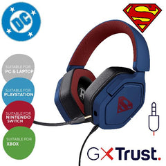 CUFFIE GAMING CABLATE JACK 3,5MM LICENZIATE SUPERMAN - MULTIPIATTAFORMA OVER-EAR, DRIVER 50MM - TRUST GXT492SM CARUS - BLU E ROSSO