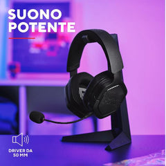 CUFFIA GAMING WIRELESS RICARICABILE PLAYSTATION® COMPATIBILE, CON DOPPIA CONNESSIONE BT + 2,4GHz OVER-EAR, DRIVER 50MM - TRUST GXT 493PS CARUS - NERO