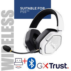 CUFFIA GAMING WIRELESS RICARICABILE PLAYSTATION® COMPATIBILE, CON DOPPIA CONNESSIONE BT + 2,4GHz OVER-EAR, DRIVER 50MM - TRUST GXT 493PS CARUS - BIANCO