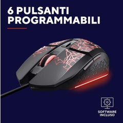 MOUSE GAMING ILLUMINATO CABLATO 6.400DPI - 6 PULSANTI PROGRAMMABILI - TRUST GXT113 FELOX - NERO