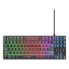 SET GAMING TASTIERA (COMPATTA TKL) E MOUSE (6.400DPI) CABLATI ILLUMINATI - PLASTICA RICICLATA 69% - LAYOUT ITALIANO - TRUST GXT798 SET 2 IN 1 - NERO